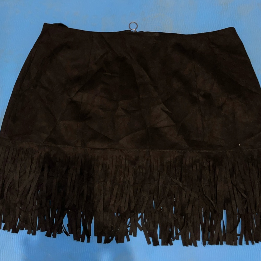 black fringe mini skirt